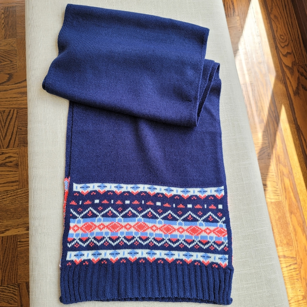 New! J Crew Women's Alpine Fair Isle Navy Blue Scarf NWT